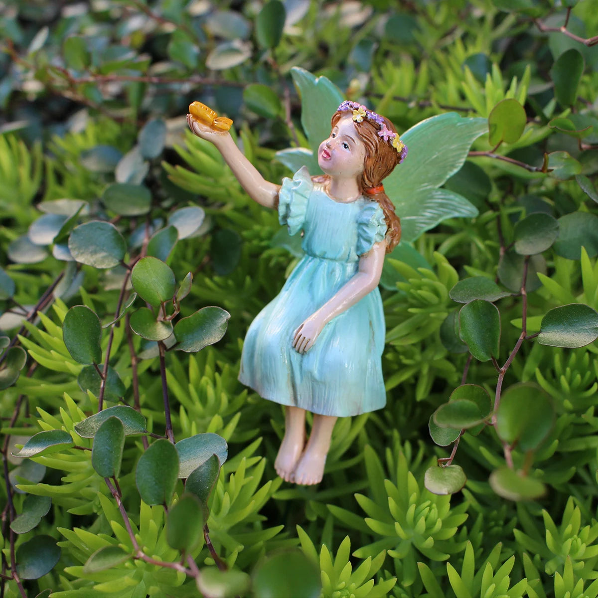 Fairy with Butterflies Garden Statue Resin Miniature Figurine Outdoor Decor Gift