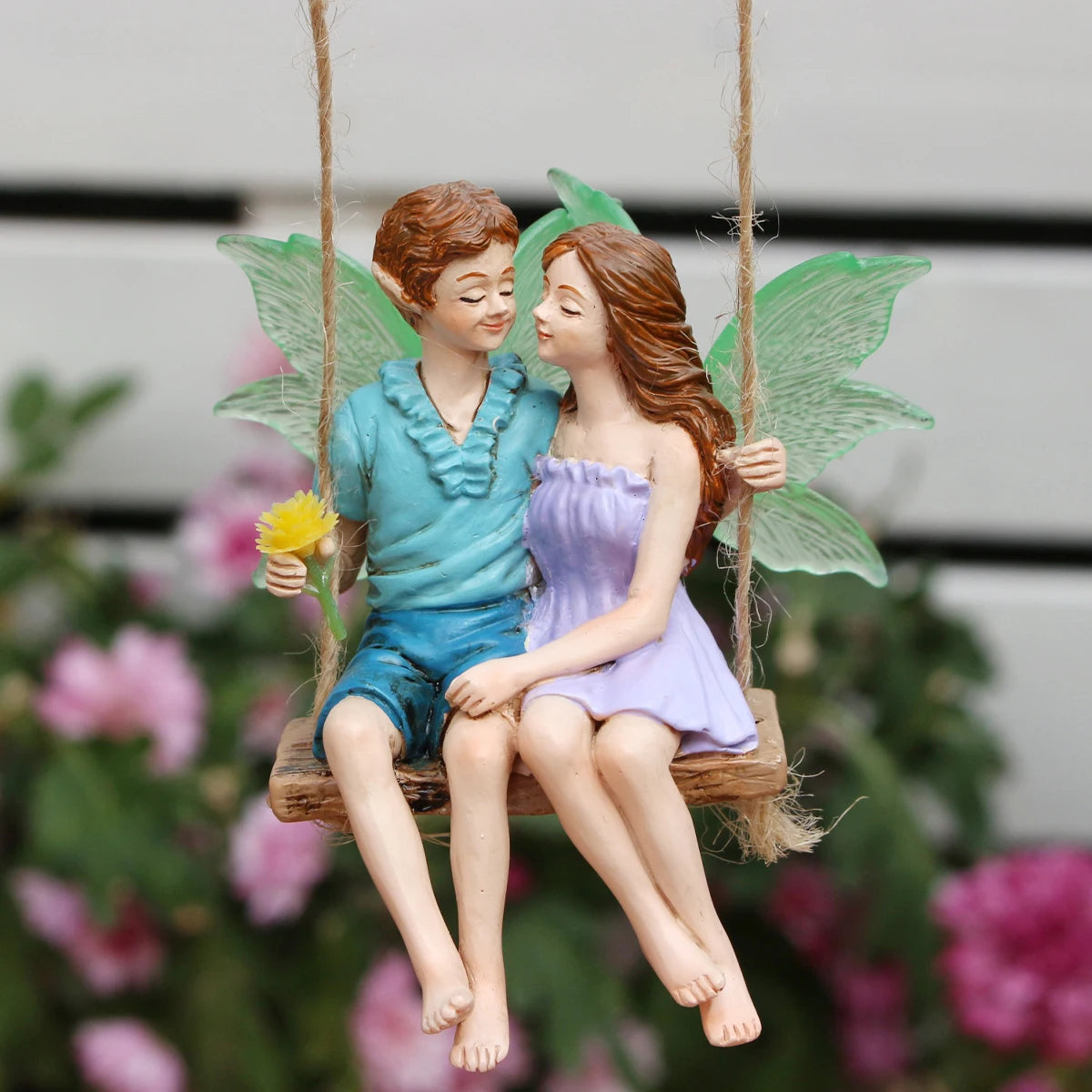 Glow in the Dark Wings Swinging Fairy Resin Hanging Statue Garden Tree Decor Gift