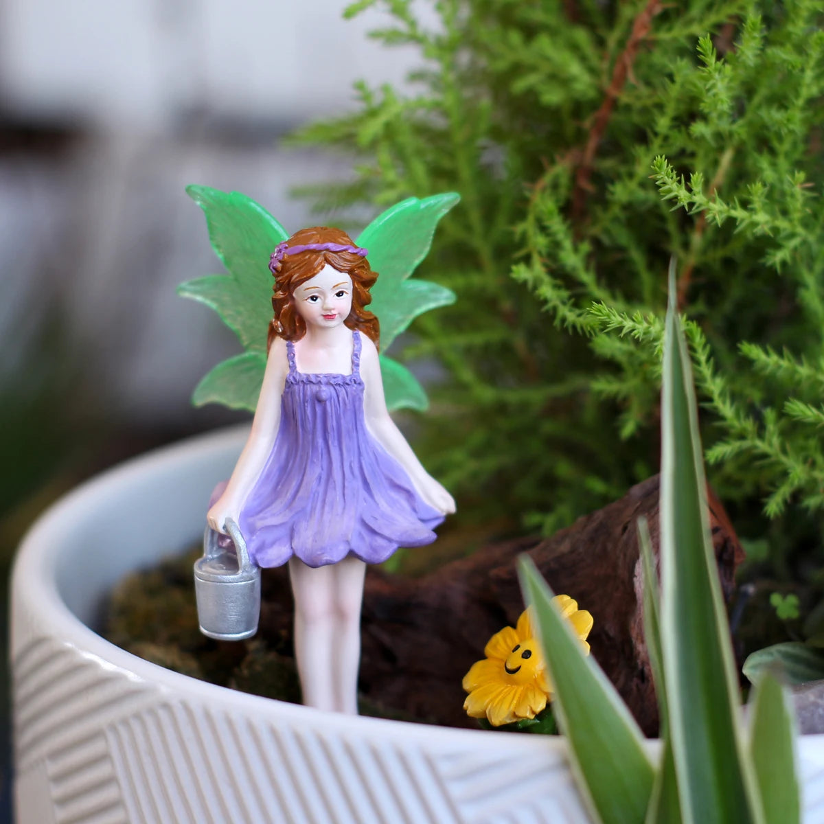 2pcs Purple Flower Fairy Garden Stakes Watering Fairy & Sunflower Plant Picks