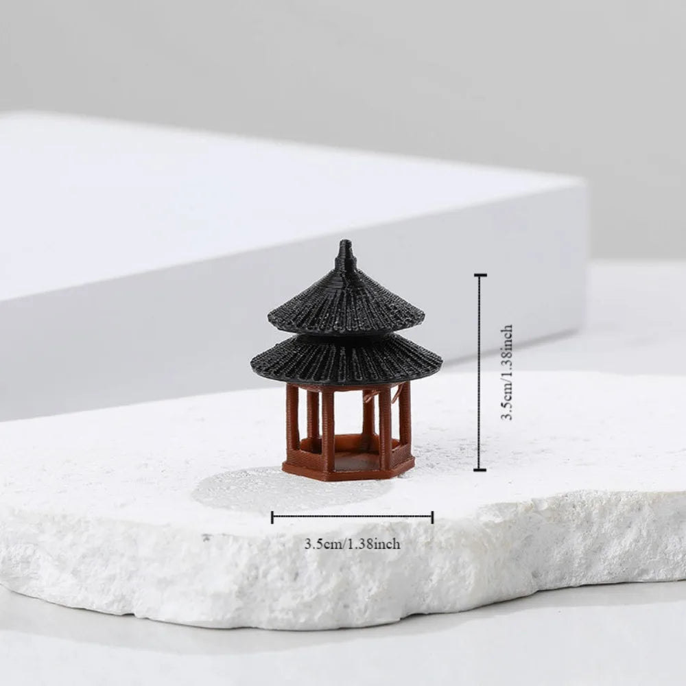 Zen Style Mini Hexagonal Pavilion Pagoda Statue for Bonsai & Fairy Garden