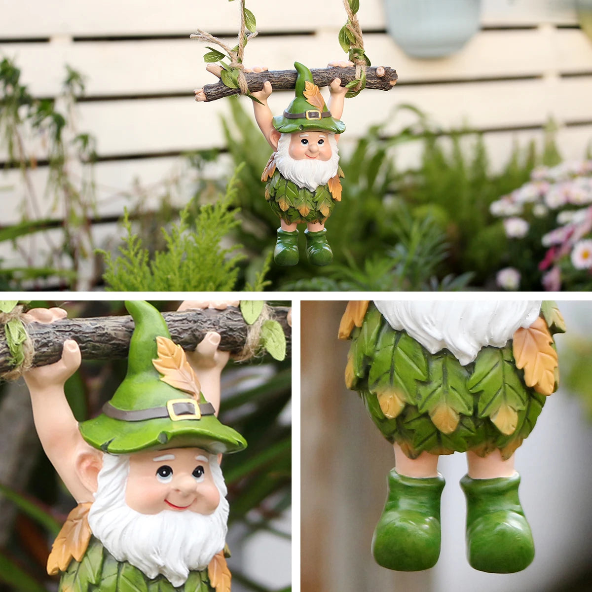 Lucky Shamrock Dwarf Hanging Swing Figurine Resin Irish Garden Statue Ornament