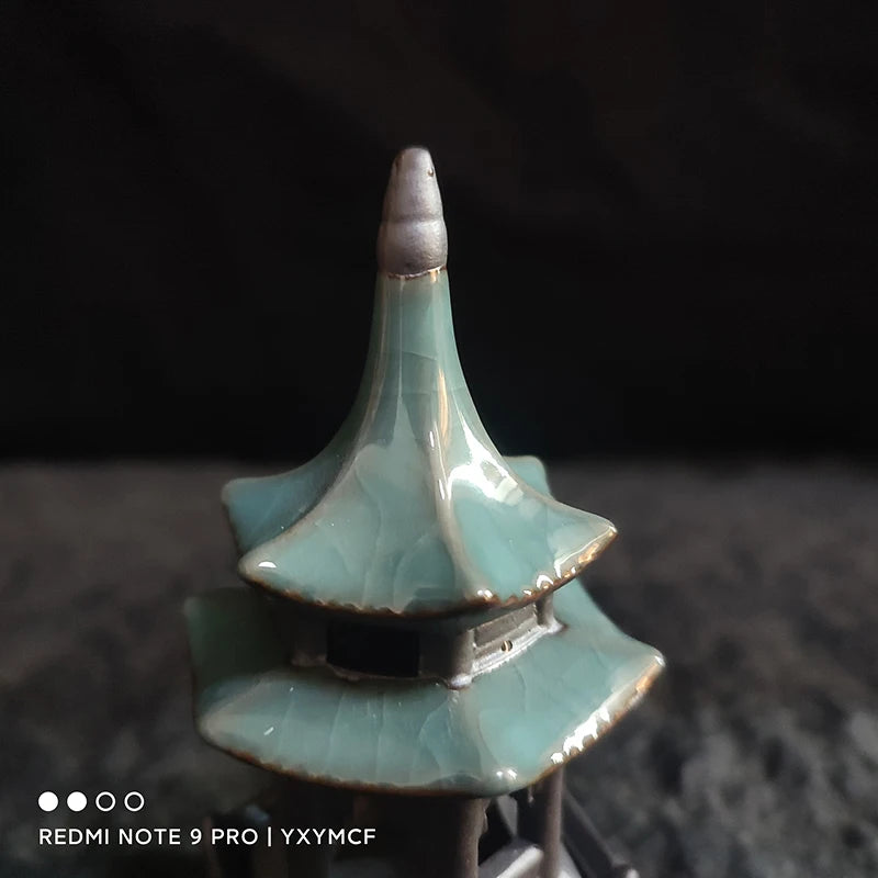 Ceramic Zen Pagoda Figurine Handcrafted Bonsai Decor Tea Pet Miniature Ornament
