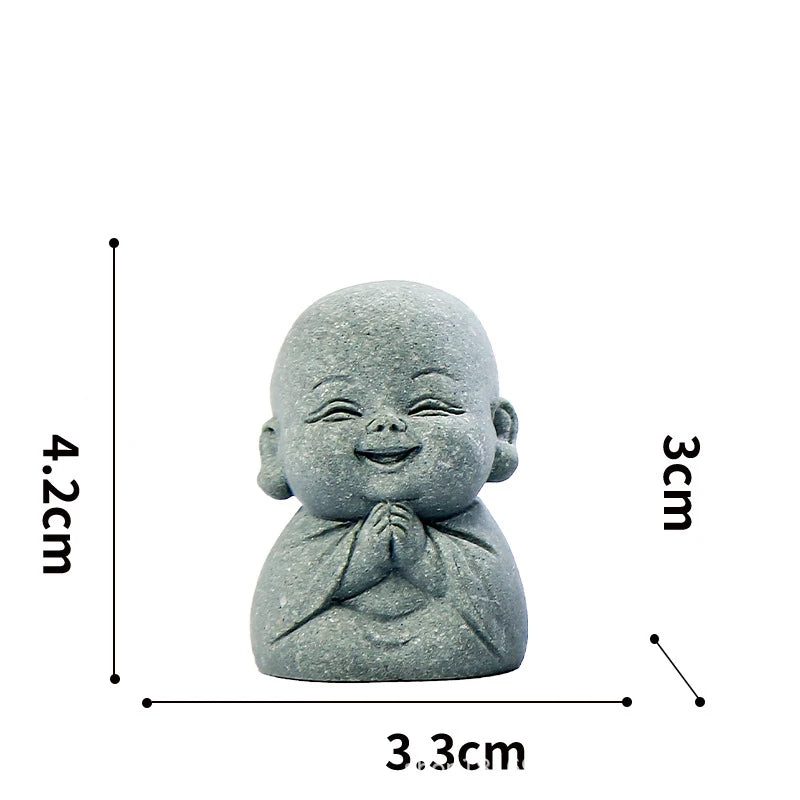 4pcs Little Monk Statue Set Stone Finish Resin Buddha Figurine Zen Garden Decor