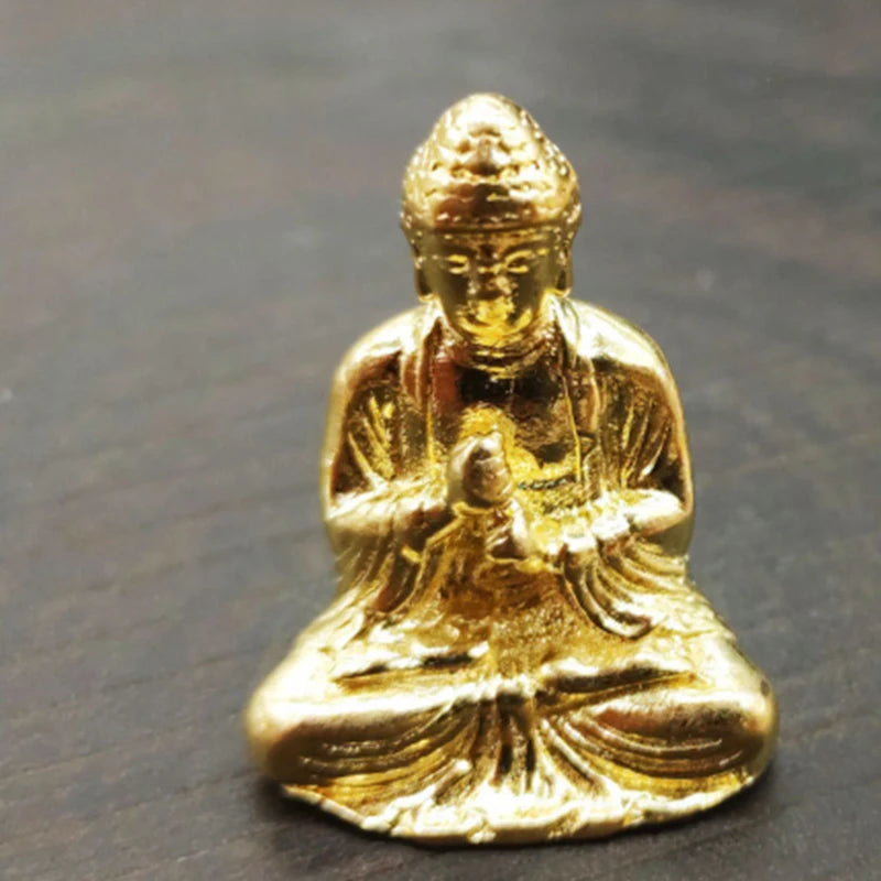 Solid Brass Shakyamuni Buddha Statue Mini Copper Figurine Home Car Decor Gift