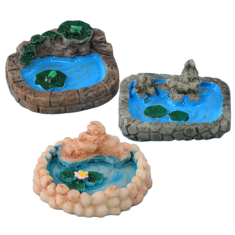 Miniature Water Pool Lotus Pond Figurine Micro Landscape DIY Fairy Garden Decor
