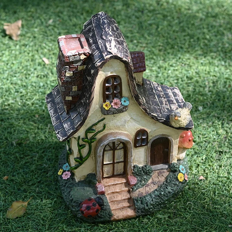 Resin Fairy Tale Dwarf House Sculpture Garden Landscape Home Restaurant Orname