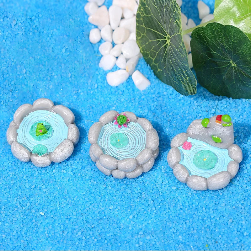 3pcs Resin Miniature Pond Set Artificial Pool Figurines for Fairy Garden Decor