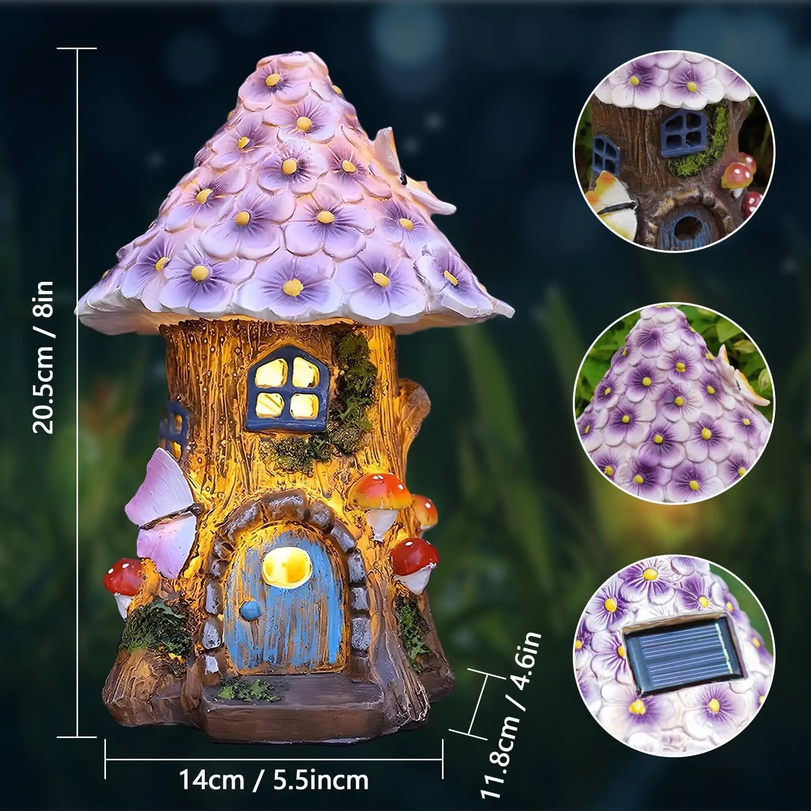 Solar Fairy Garden House Statue Light Up Mushroom Figurine Outdoor Lawn Decor