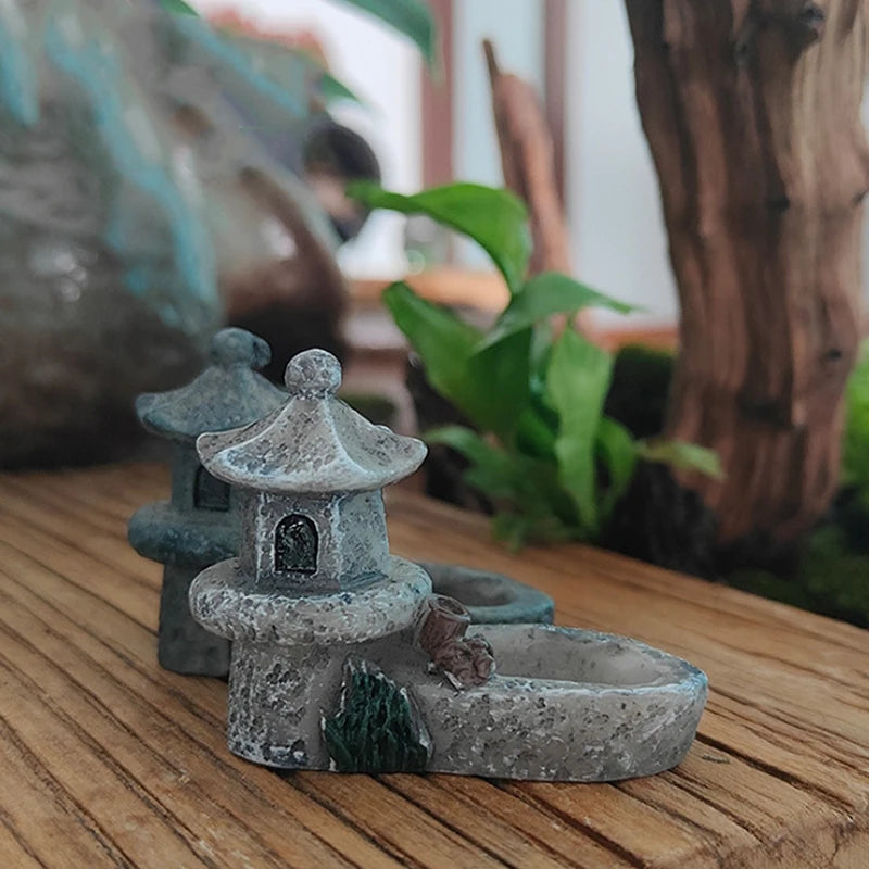 Retro Resin Tower Pond Miniature Fairy Garden Figurine Terrarium Landscape Decor