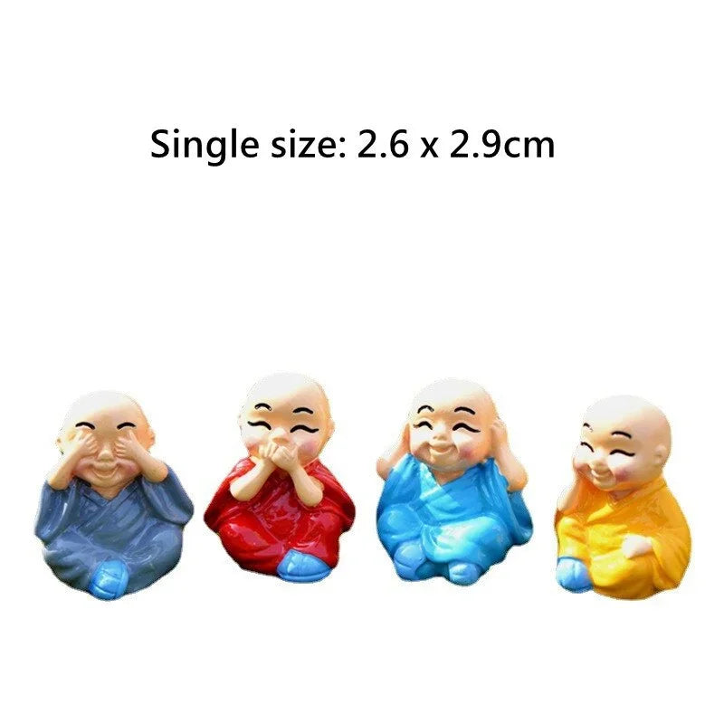 4-Piece Cute Little Monk Buddha Figurine Set - Zen Decor for Bonsai & Garden