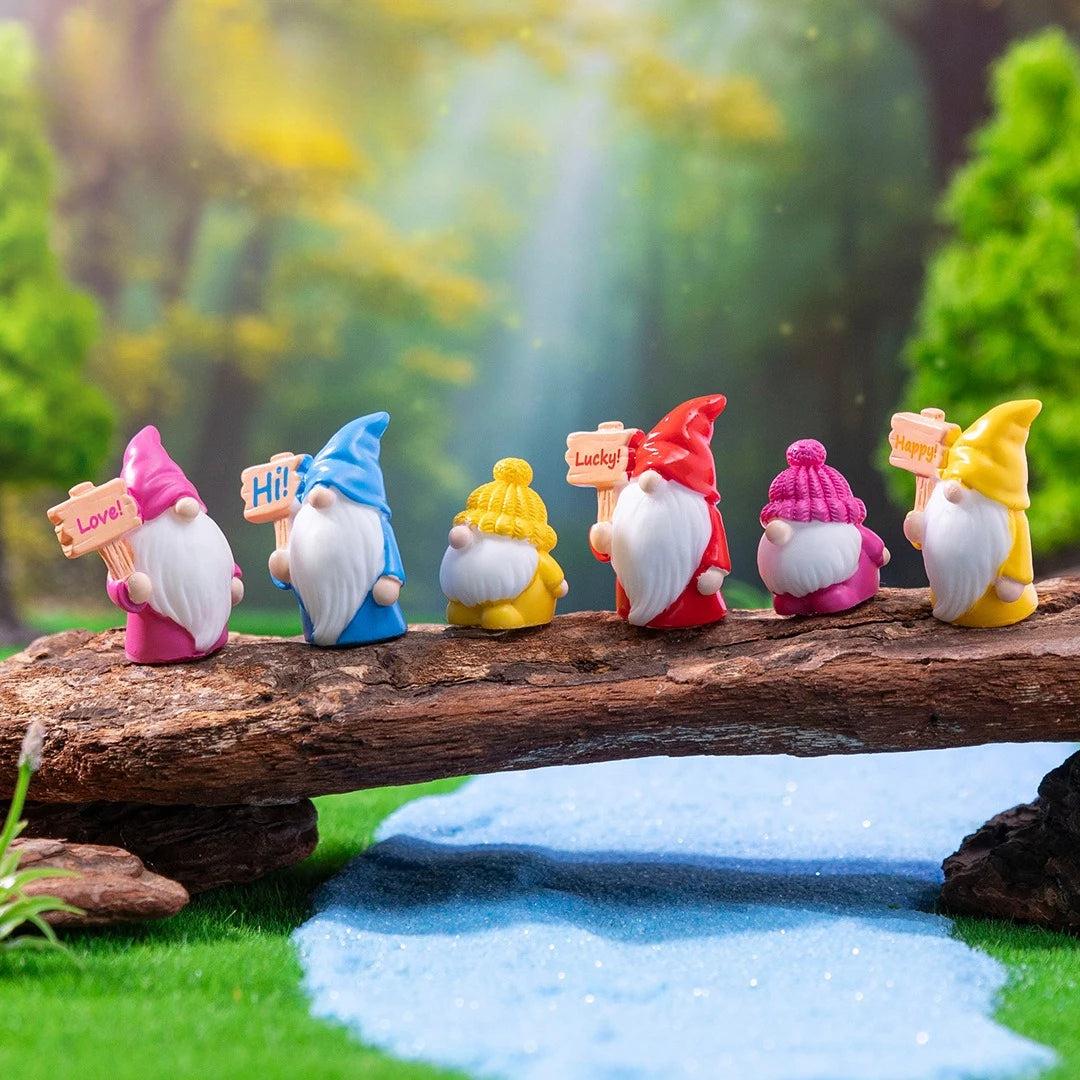 8/16pcs Mini Garden Gnomes Set Miniature Resin Dwarf Figurines Raising Signs Decor
