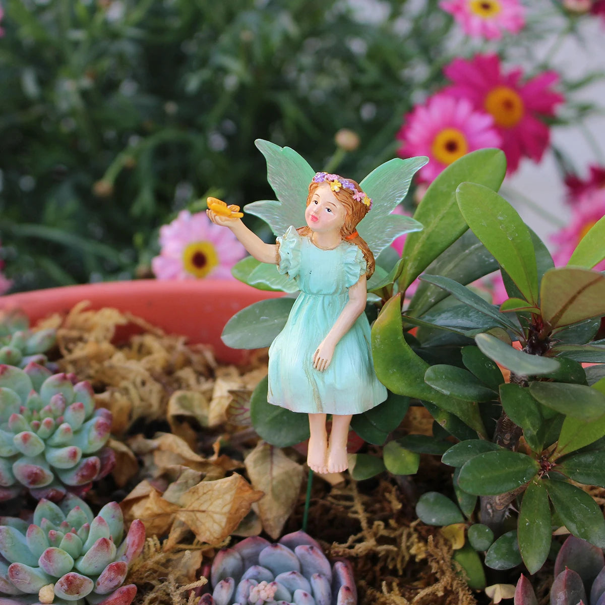 Fairy with Butterflies Garden Statue Resin Miniature Figurine Outdoor Decor Gift