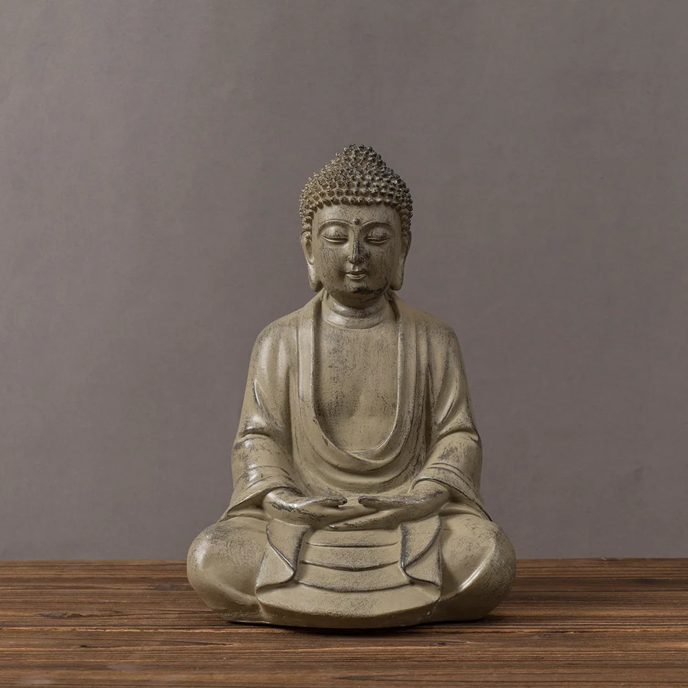 Chinese Zen Buddha Statue Resin Meditating Buddha Sculpture Feng Shui Home Decor