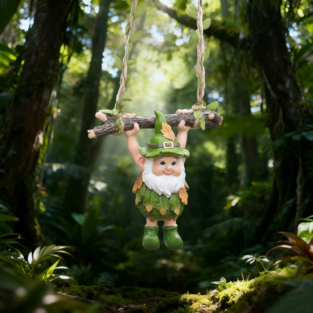 Lucky Shamrock Dwarf Hanging Swing Figurine Resin Irish Garden Statue Ornament