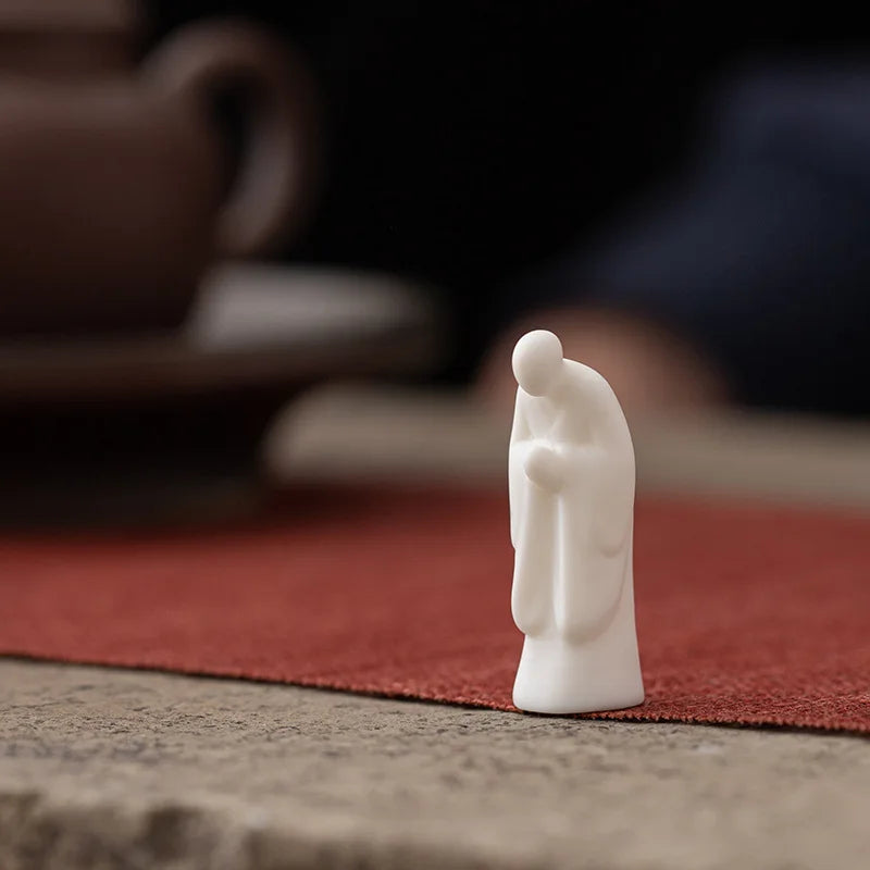 Zen Mini Buddha Statue White Porcelain Figurine Tea Pet Ceremony Ornament Decor