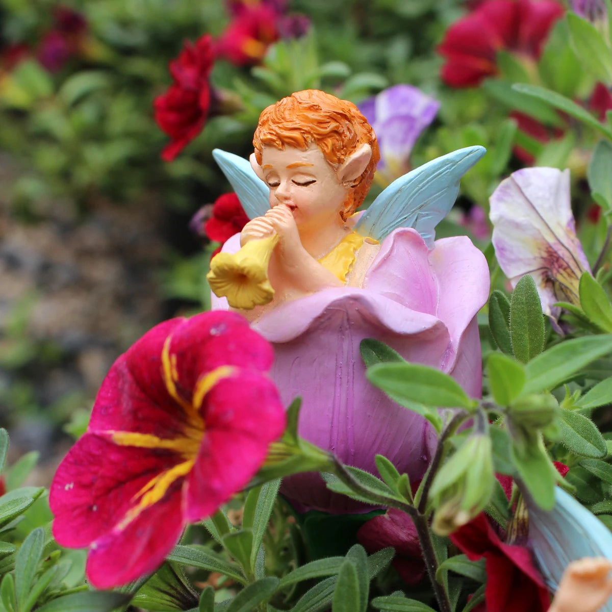 3pcs Flower Fairy Garden Stakes Resin Figurine Pot Hugger Plant Pick Decor Set