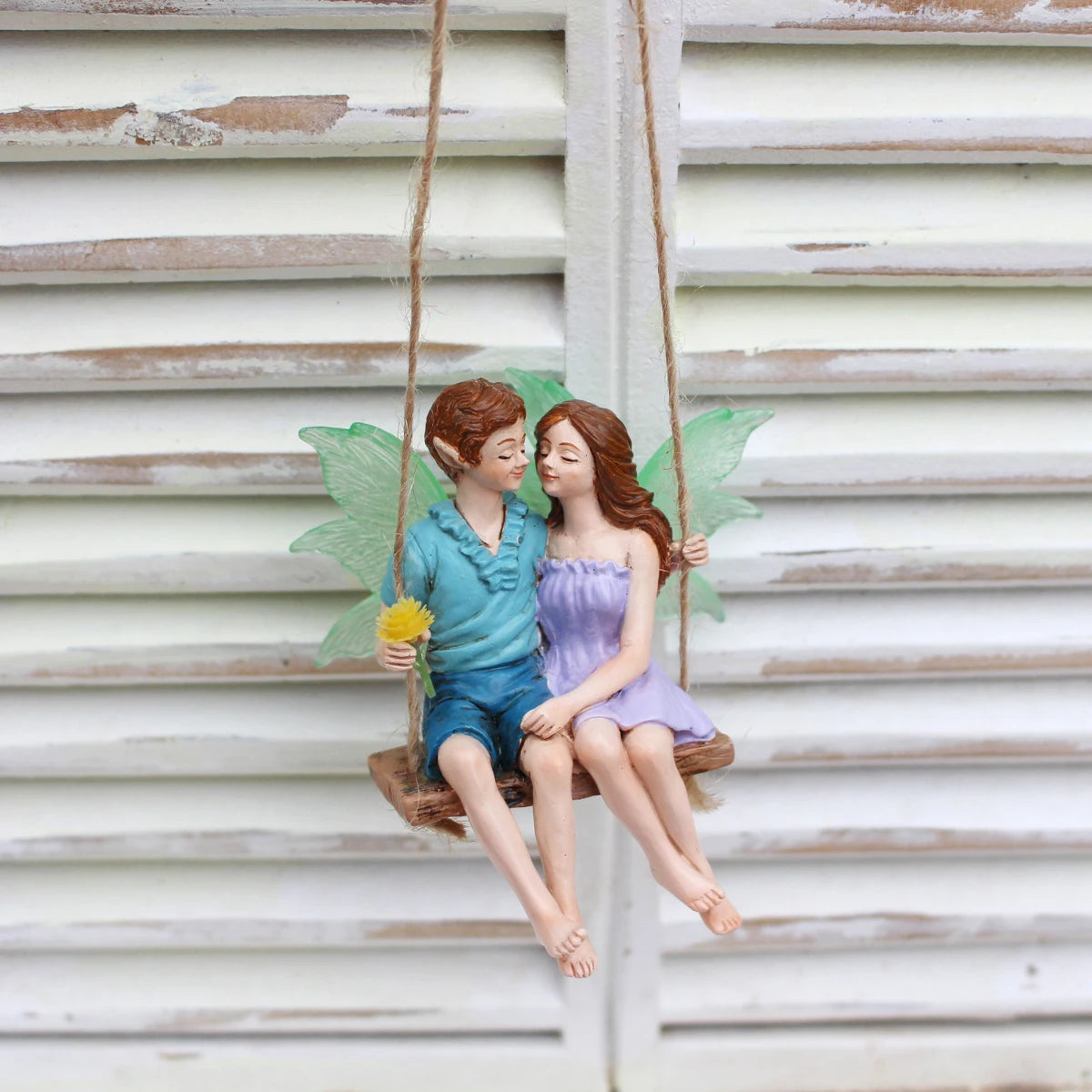 Glow in the Dark Wings Swinging Fairy Resin Hanging Statue Garden Tree Decor Gift