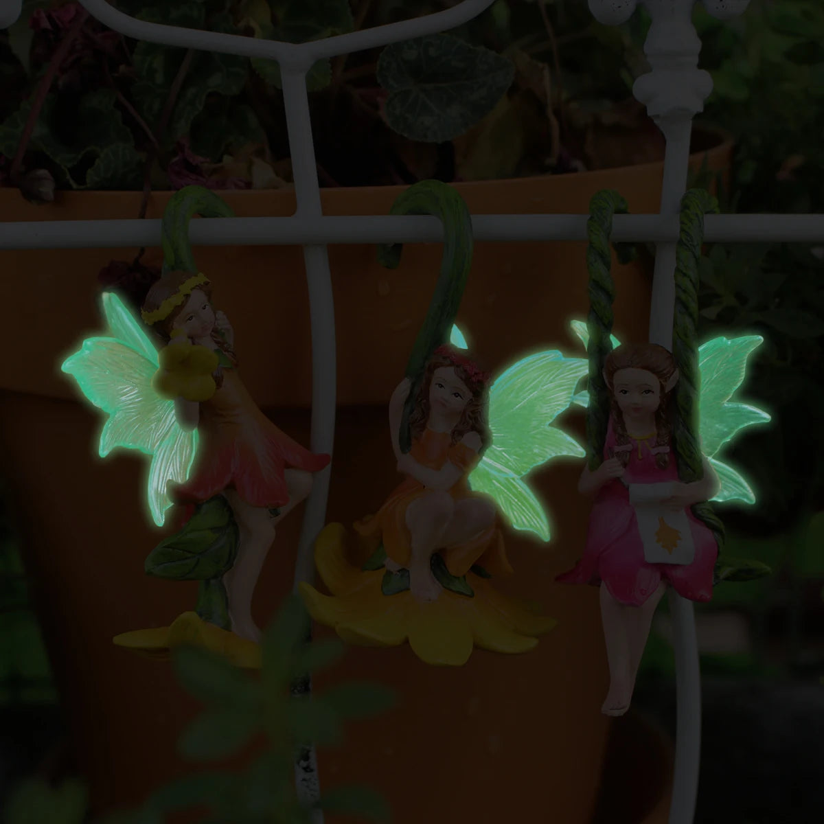 3pcs Tree Vine Flower Fairy Pot Huggers Resin Hanging Dwarf Garden Decoration