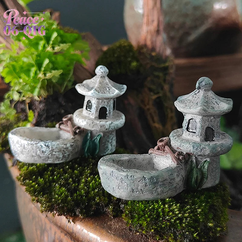 Retro Resin Tower Pond Miniature Fairy Garden Figurine Terrarium Landscape Decor