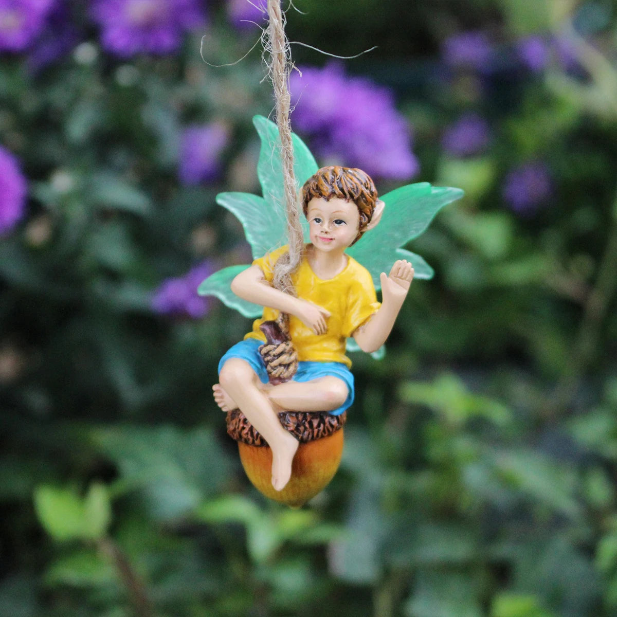 2pcs Swinging Fairy Figurine Glow in the Dark Wing Resin Couple Garden Ornament