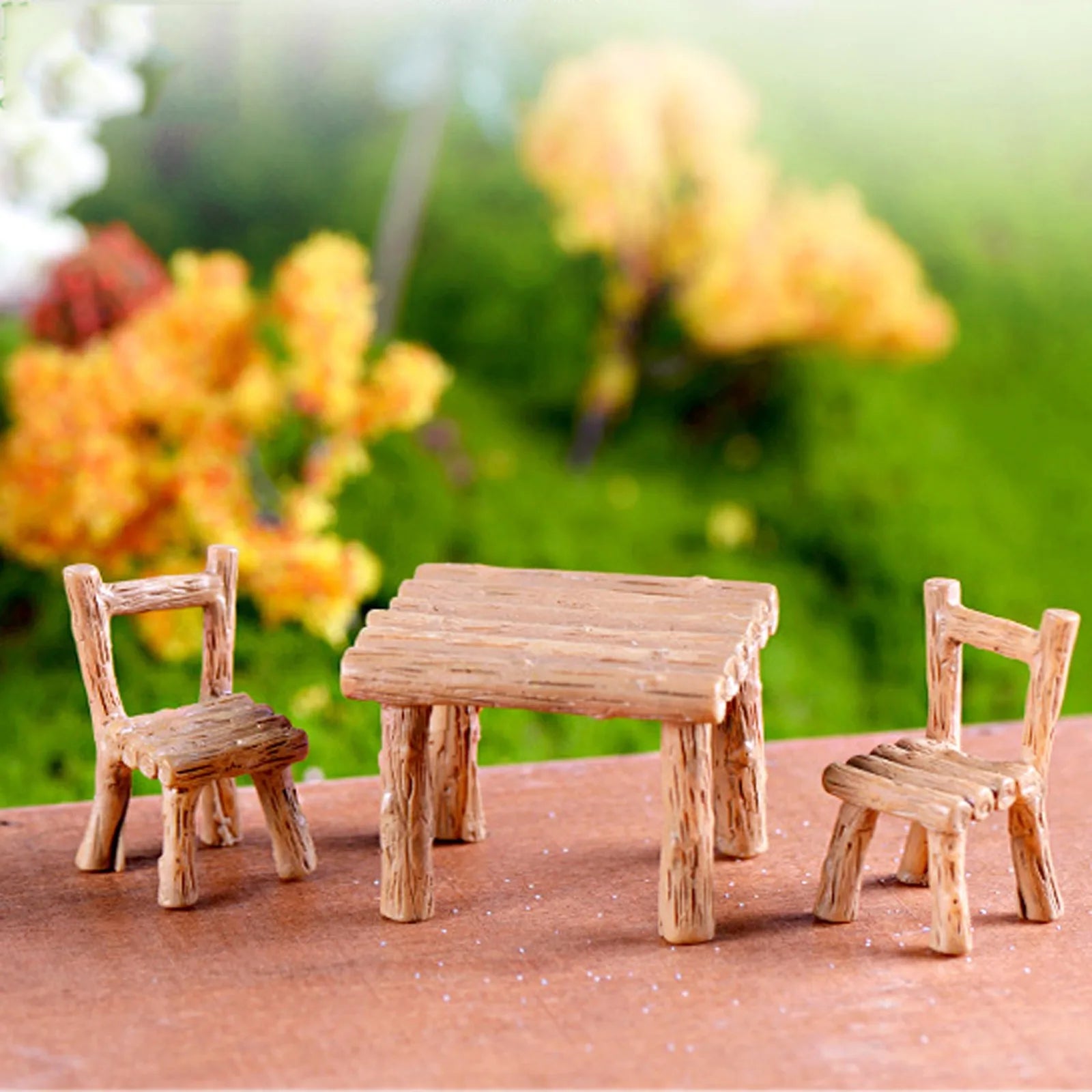 3pcs Miniature Park Bench and Table Set Resin Furniture for Fairy Garden Decor