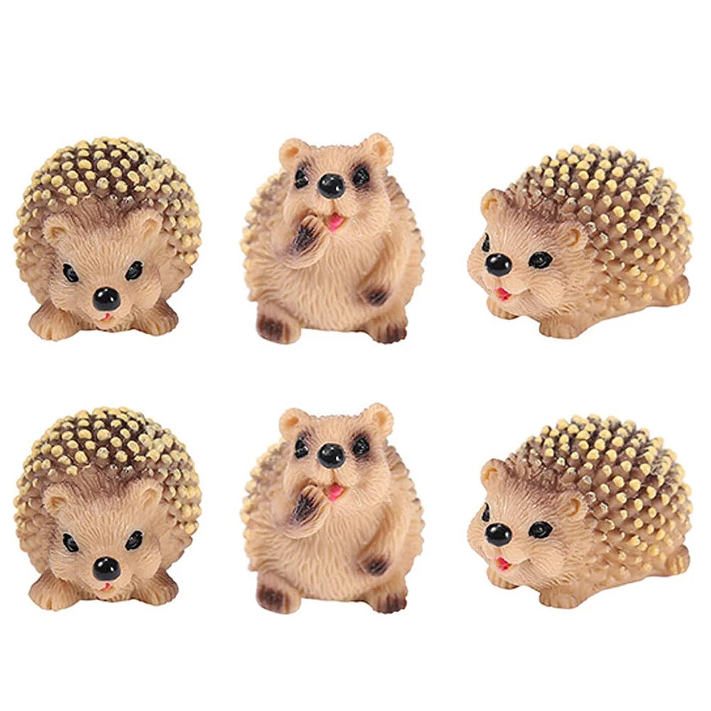 3/6pcs Miniature Hedgehog Figurines Resin Forest Animal for Fairy Garden Terrarium