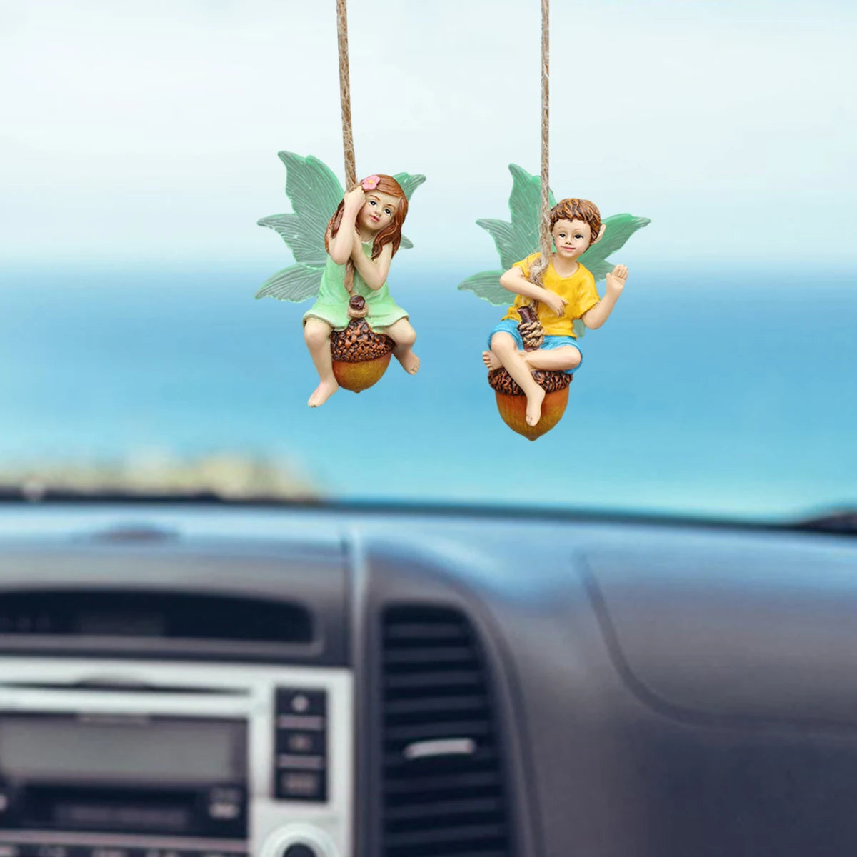 2pcs Swinging Fairy Figurine Glow in the Dark Wing Resin Couple Garden Ornament