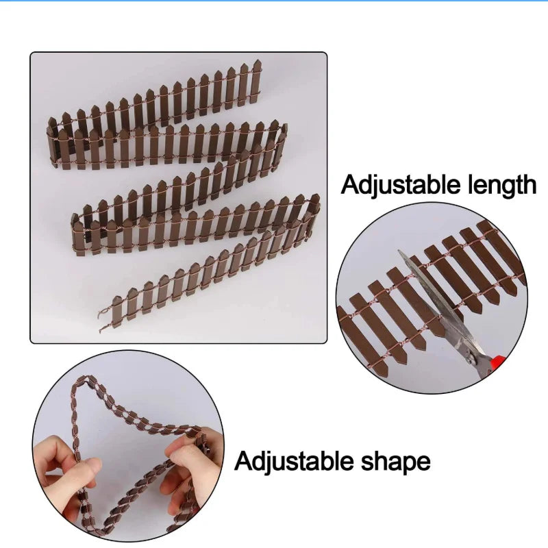 Miniature Wooden Picket Fence Flexible Garden Decor for Terrarium Fairy Garden