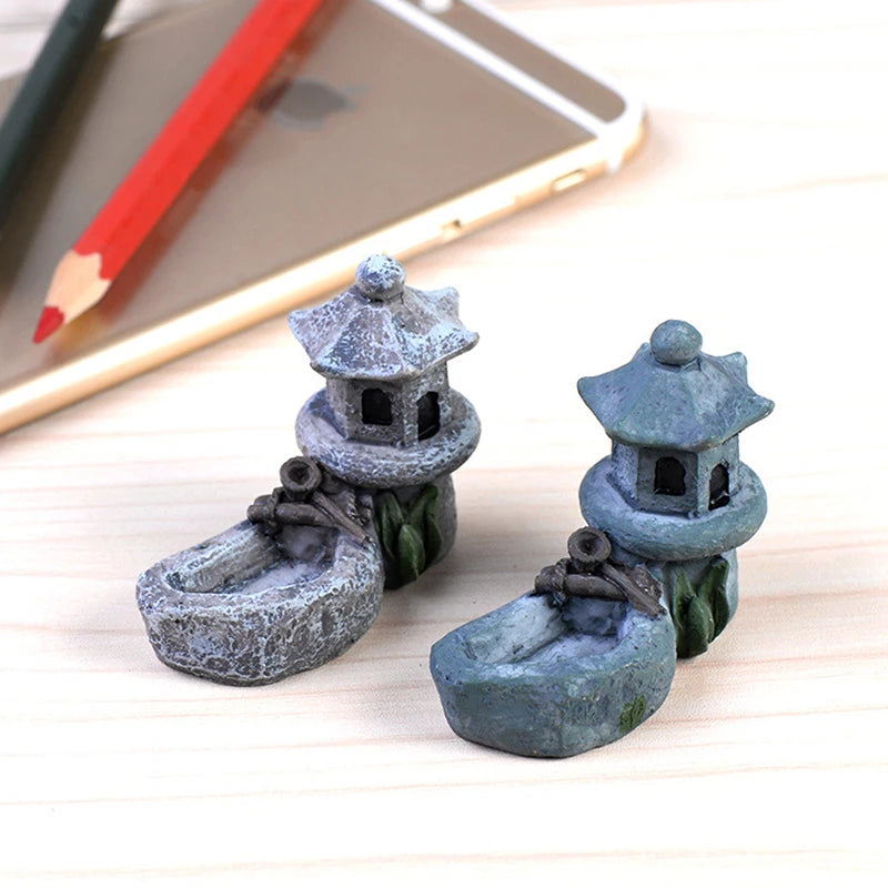 Mini Retro Pond Tower Statue Zen Garden Decor Resin Pagoda Figurine Fish Tank