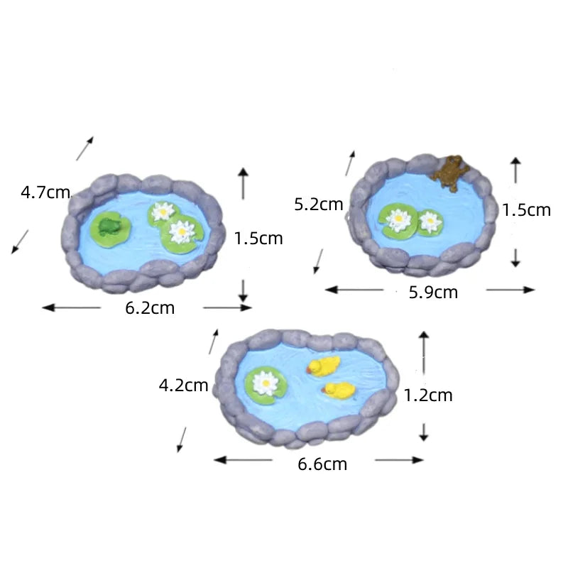 3pcs Resin Miniature Pond Set Artificial Pool Figurines for Fairy Garden Decor