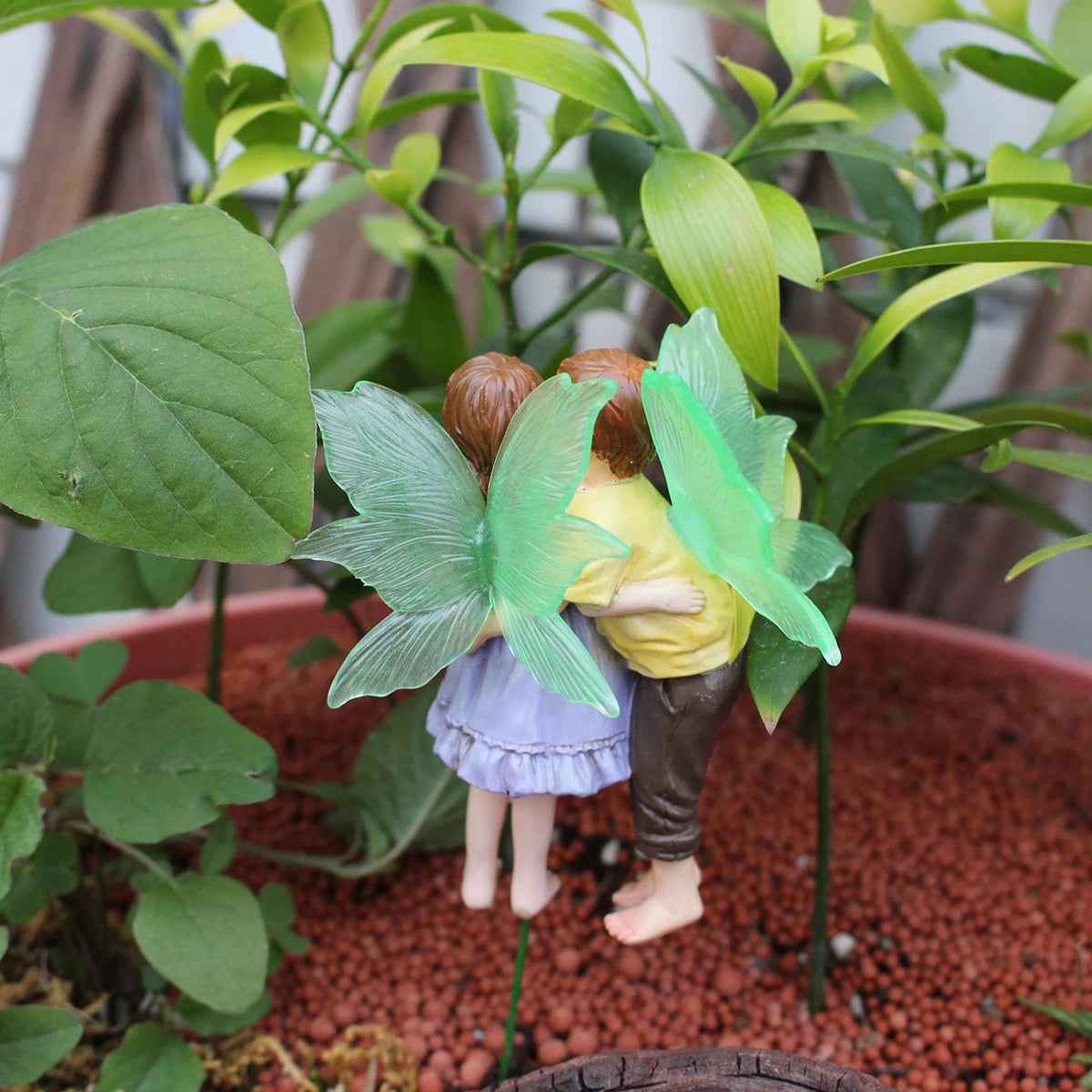 Kissing Flower Fairy Stakes Resin Miniature Figurine for Garden Pot Yard Decor