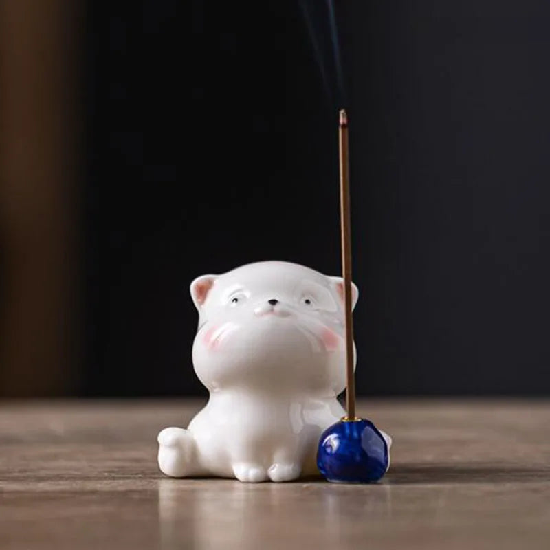 Cute Cat Porcelain Incense Stick Holder Creative Ceramic Ash Catcher Home Decor
