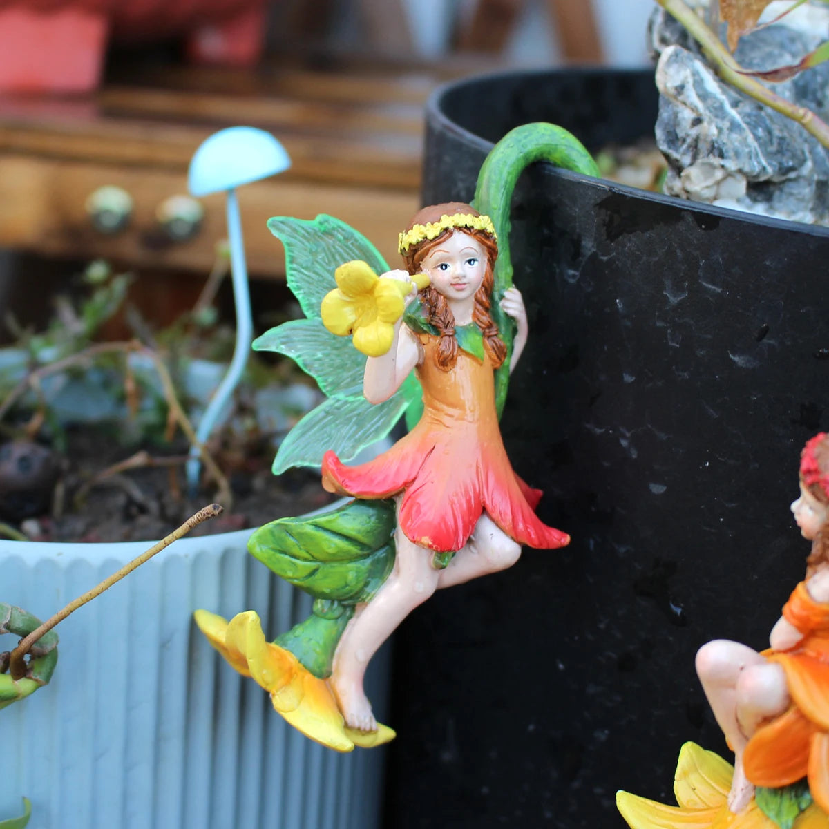 3pcs Tree Vine Flower Fairy Pot Huggers Resin Hanging Dwarf Garden Decoration