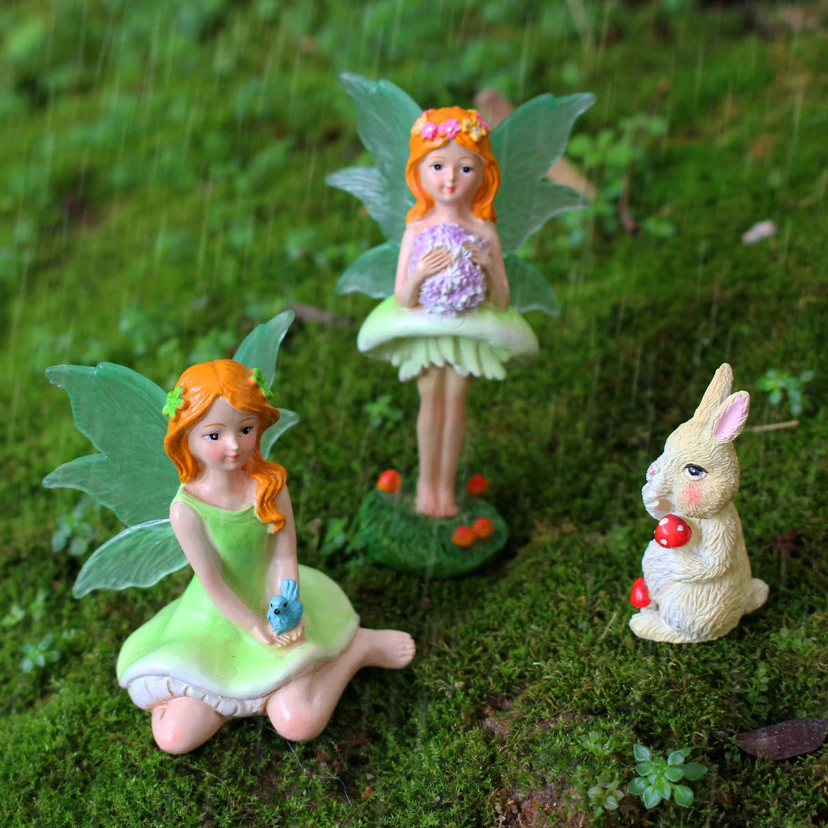 3pcs Mushroom Flower Fairy Figurine Set Resin Garden Statue for Mini Landscape DIY