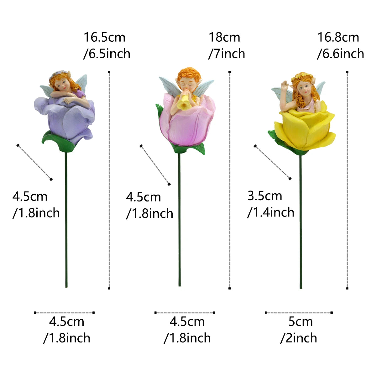3pcs Flower Fairy Garden Stakes Resin Figurine Pot Hugger Plant Pick Decor Set