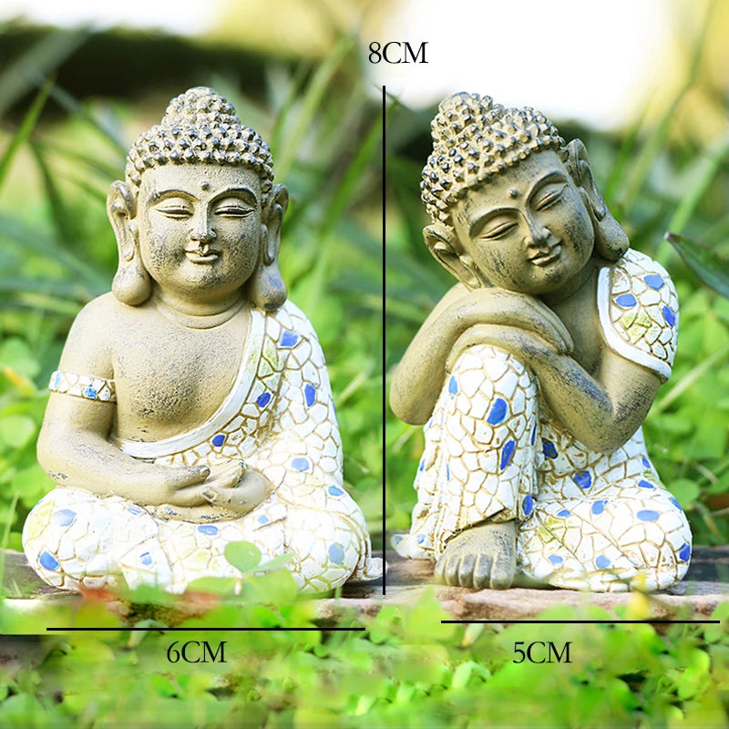 Stone Buddha Statue & Pagoda Tower Zen Garden Decor Mini Tathagata Figurine