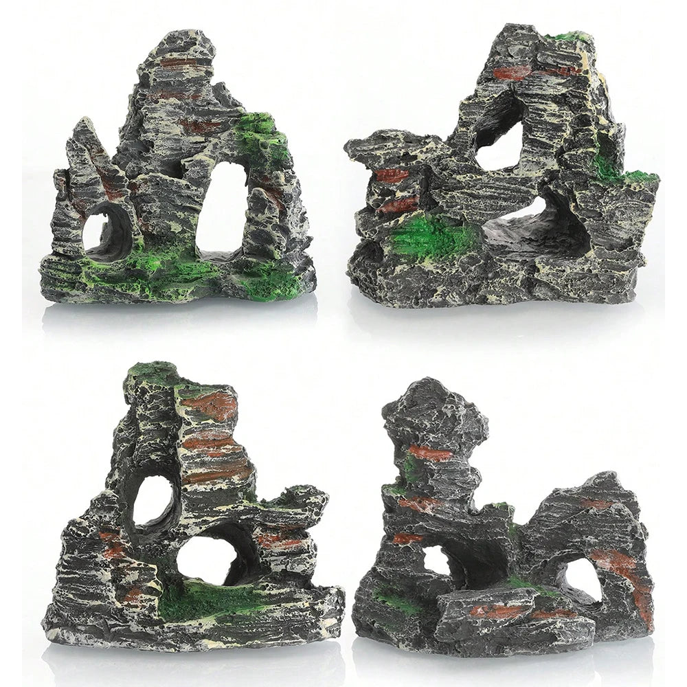 Aquarium Rockery Decoration Resin Fish Tank Landscape Stone Mountain Hiding Cave