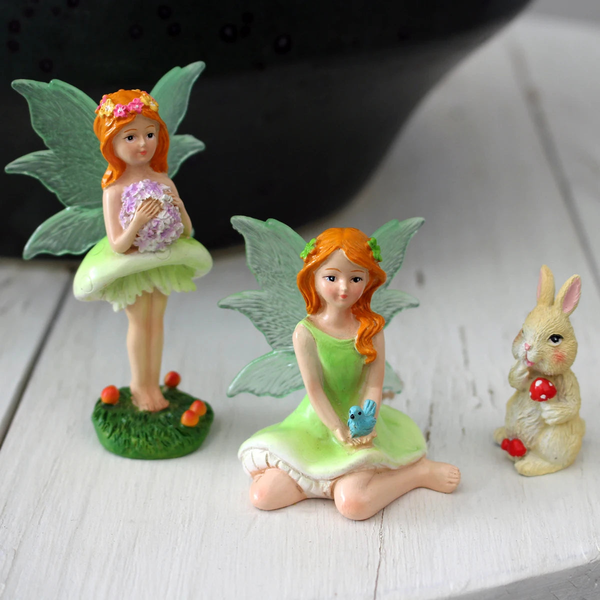 3pcs Mushroom Flower Fairy Figurine Set Resin Garden Statue for Mini Landscape DIY