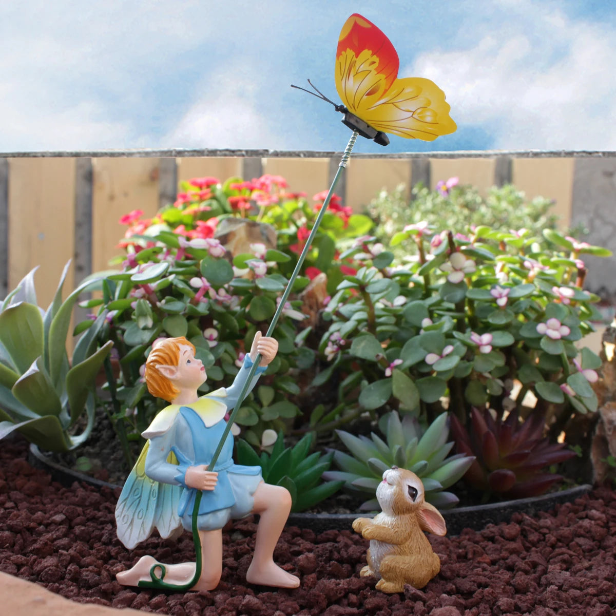 Little Boy Flying Kite Garden Statue Resin Figurine for Bonsai Fairy Garden Decor