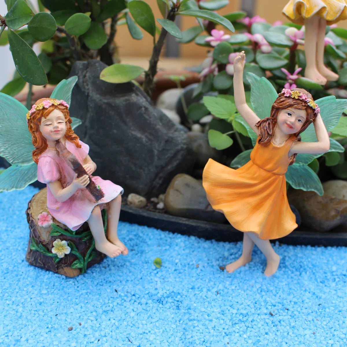 3pcs Dancing Flower Fairy Figurines Mini Resin Statue for Garden Pot Sand Table