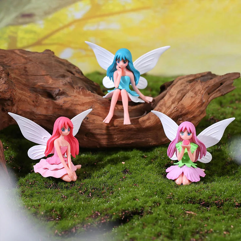 4pcs Flower Fairy Figurines Miniature Garden Decor Terrarium Cake Topper DIY Set