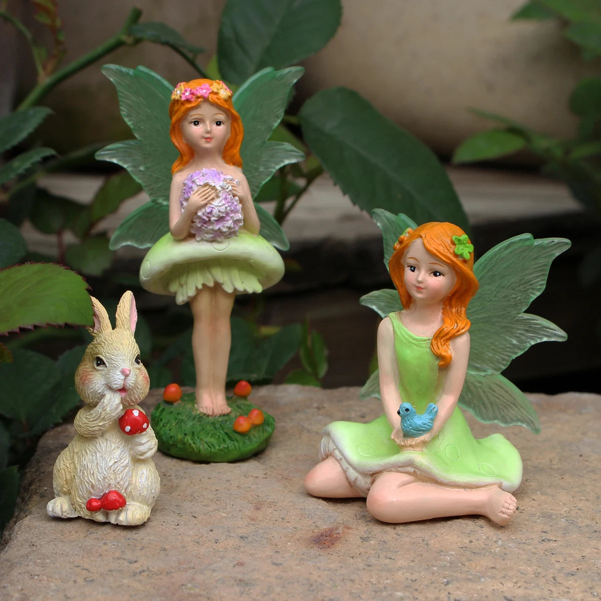 3pcs Mushroom Flower Fairy Figurine Set Resin Garden Statue for Mini Landscape DIY