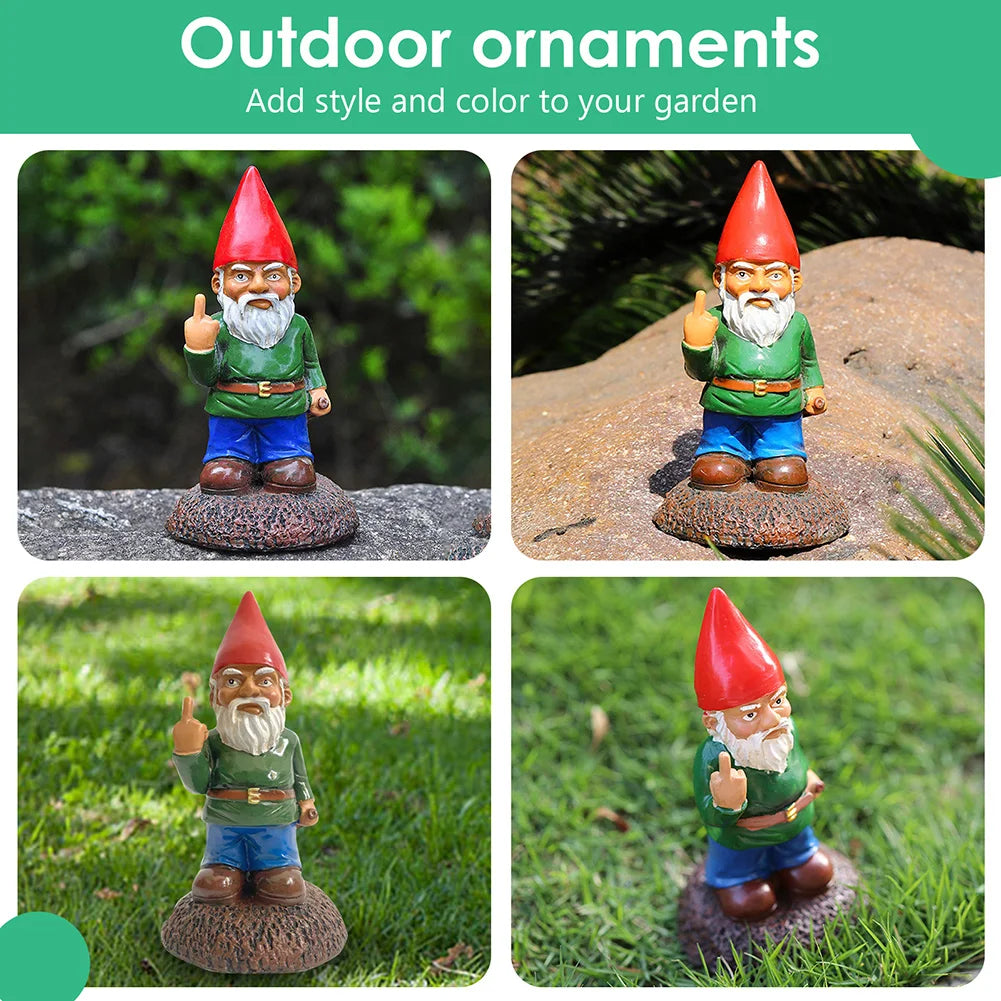 Funny Middle Finger Garden Gnome Statue Naughty White Beard Dwarf Figurine Decor