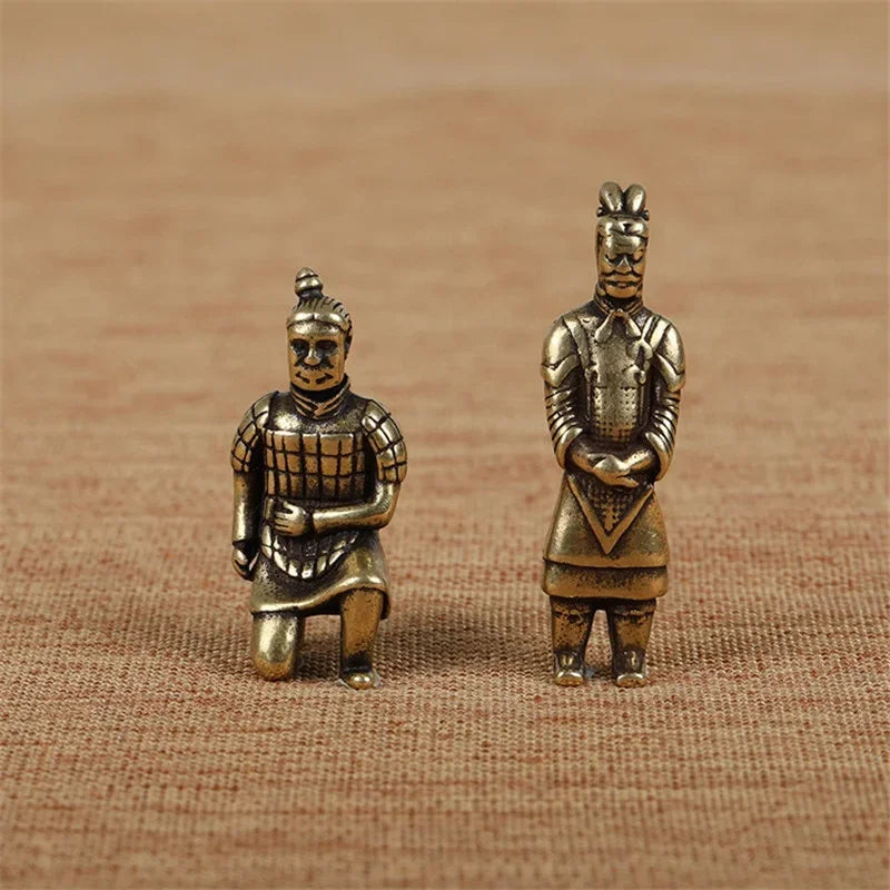 Vintage Brass Terracotta Warrior Keychain Pendant Chinese Soldier Figurine Gift