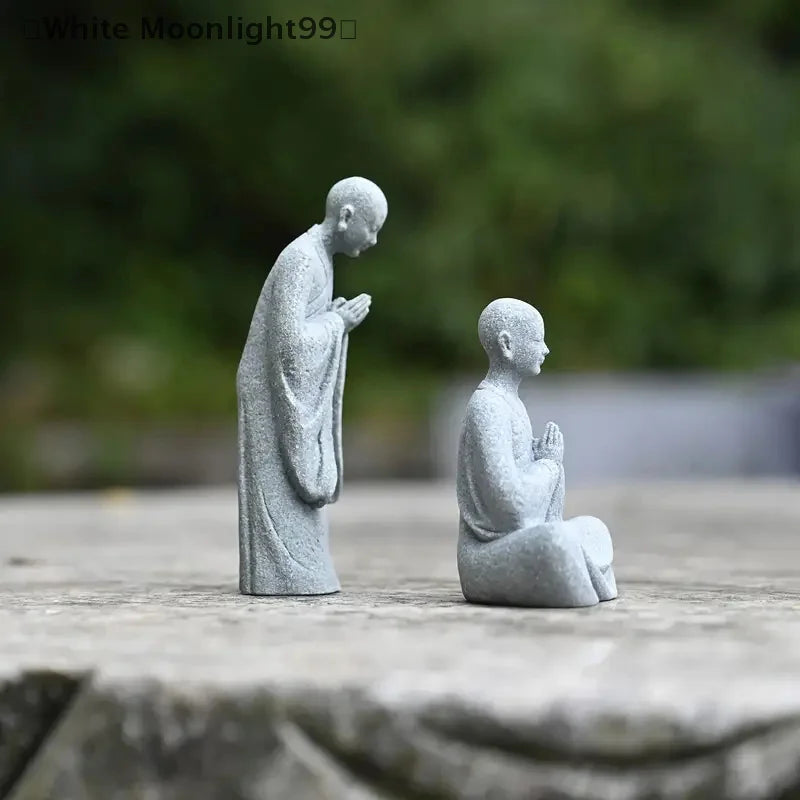 White Stone Monk Statue Zen Buddha Figurine Fish Tank Moss Bonsai Garden Decor