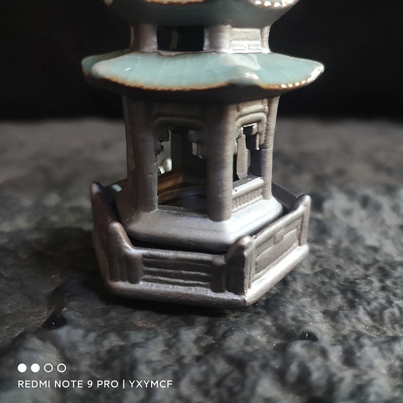 Ceramic Zen Pagoda Figurine Handcrafted Bonsai Decor Tea Pet Miniature Ornament
