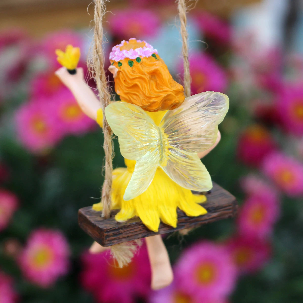 Swinging Flower Fairy Garden Statue Resin Hanging Figurine for Pot Yard Decor