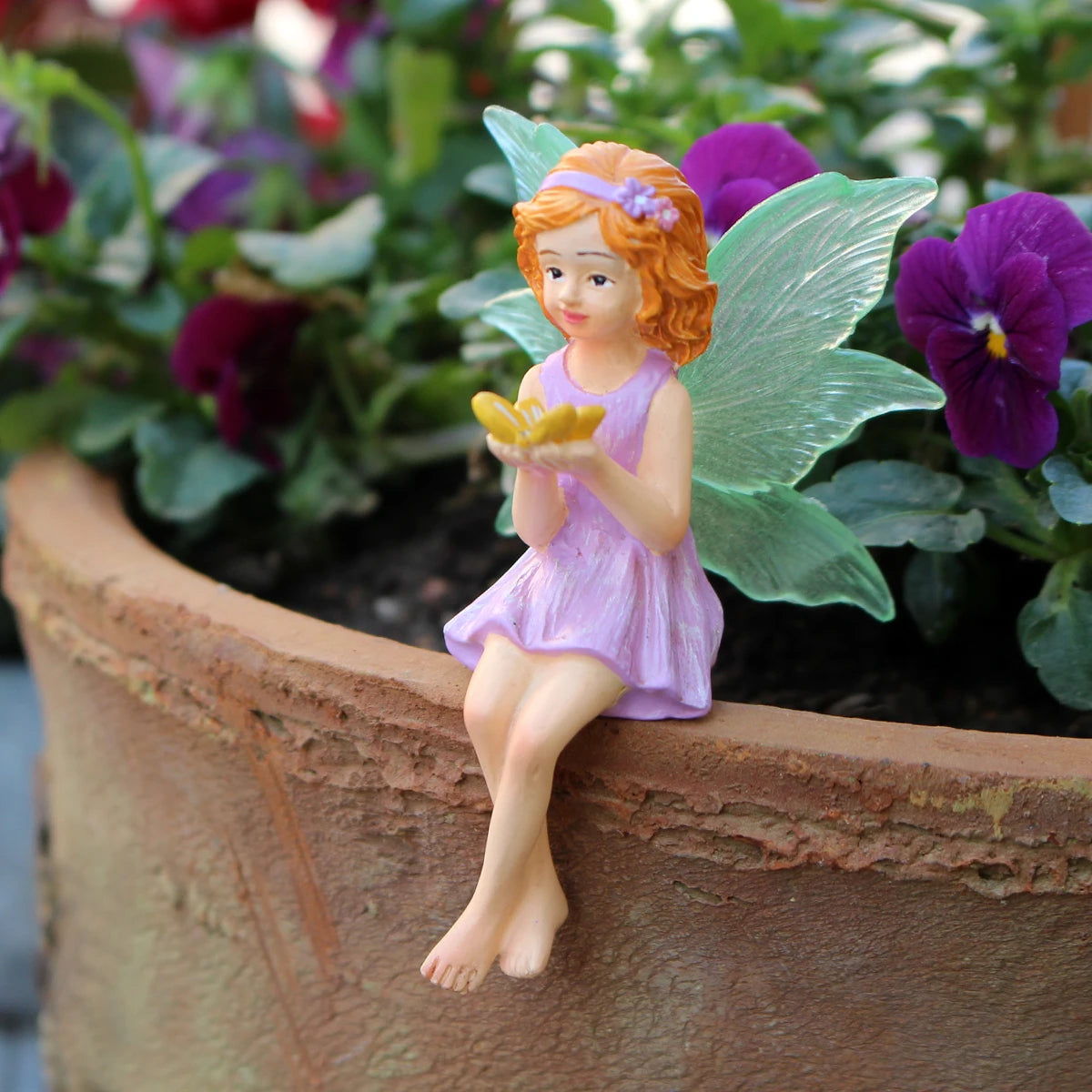 Fairy with Butterflies Garden Statue Resin Miniature Figurine Outdoor Decor Gift