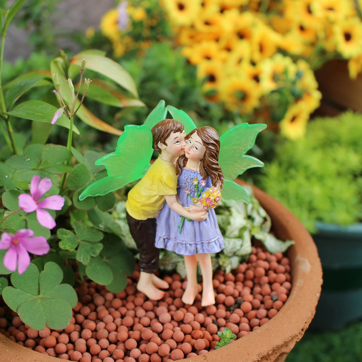 Kissing Flower Fairy Stakes Resin Miniature Figurine for Garden Pot Yard Decor