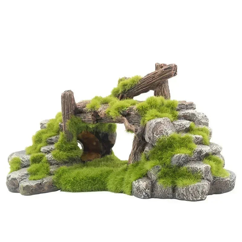 Mossy Aquarium Rockery Decoration Resin Fish Tank Landscape Mountain Hiding Cave